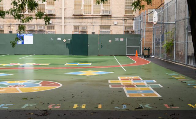 An empty school yard in New York City